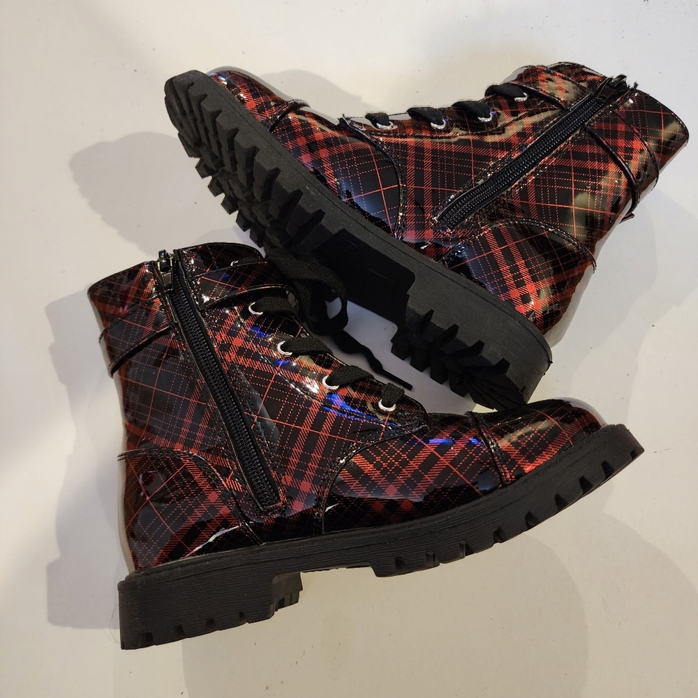 Girls red and black ankle boots size 1